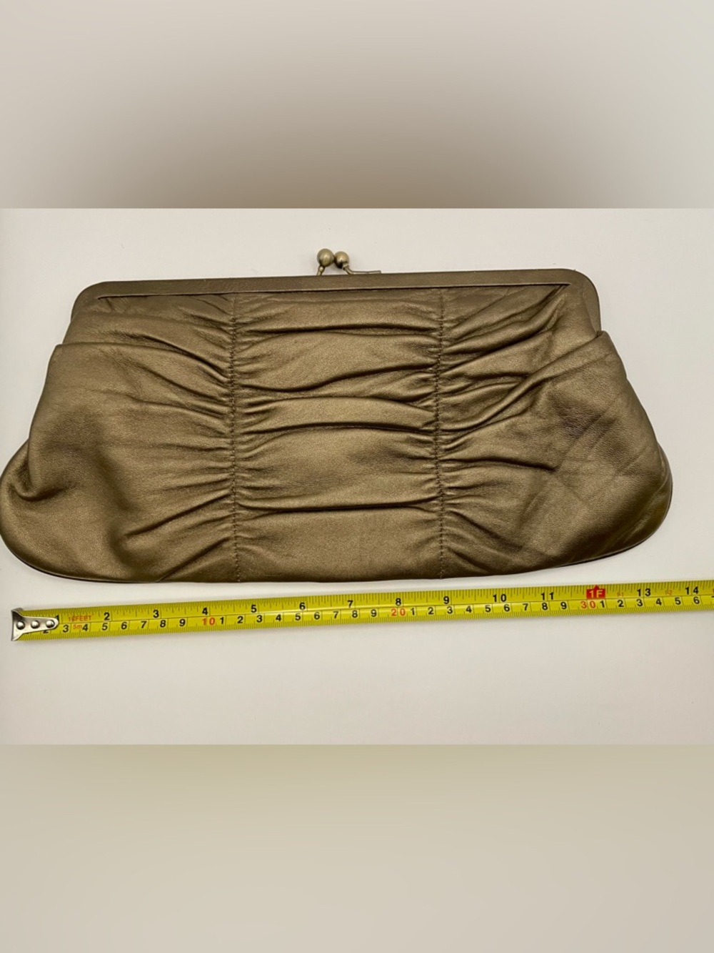 Hobo International Bronze Metallic Leather clutch optional fold away chain strap - Picture 3 of 9